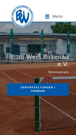 Vorschau der mobilen Webseite www.bw-birkenau.de, Tennisverein Blau-Weiß Birkenau e.V.