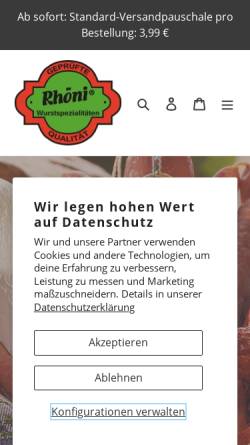 Vorschau der mobilen Webseite www.rhoeni.de, Albert Litz Wurstwarenvertrieb