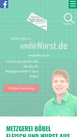 Vorschau der mobilen Webseite www.umdiewurst.de, Metzgerei Böbel