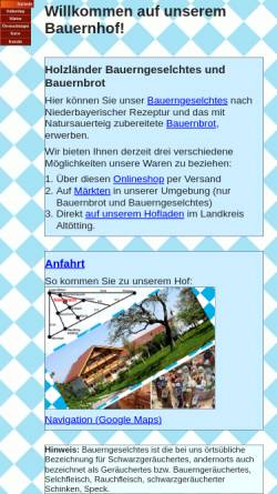 Vorschau der mobilen Webseite www.bauerngeselchtes.de, Der Niederbayrische Schinkenshop