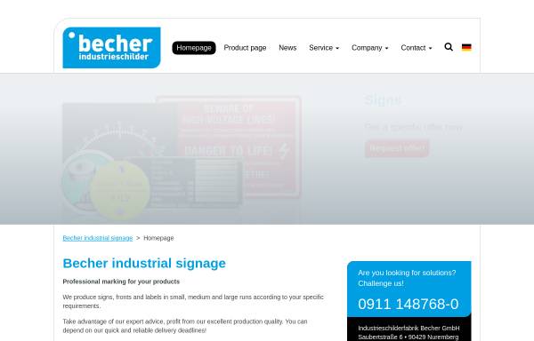 Vorschau von www.becher-schilder.de, Becher GmbH Industrieschilderfabrik