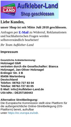 Vorschau der mobilen Webseite www.aufkleber-land.de, Holznagel's Aufkleber-Land GbR - Bianca & Jan-Oliver Holznagel