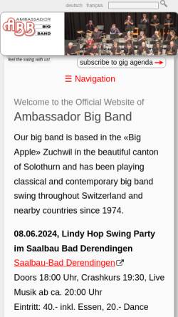 Vorschau der mobilen Webseite www.ambassadorbigband.ch, Ambassador Big Band