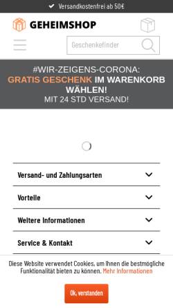 Vorschau der mobilen Webseite www.geheimshop.de, Geheimshop.de, Torsten Mayer Groß- und Einzelhandel