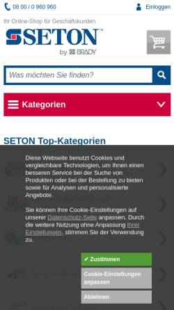 Vorschau der mobilen Webseite www.seton.de, SETON - Technischer Versandhandelspartner für Sicherheit und Kennzeichnung