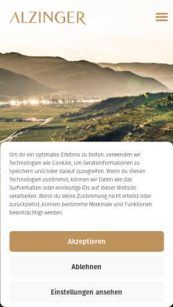 Vorschau der mobilen Webseite alzinger.at, Alzinger, Weingut