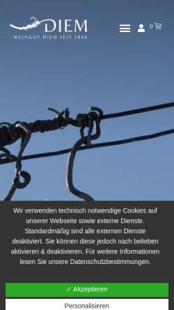 Vorschau der mobilen Webseite www.diem-weine.at, Diem, Obermarkersdorf, Weinviertel