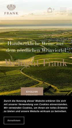 Vorschau der mobilen Webseite www.weingutfrank.at, Frank, Weingut, Herrnbaumgarten, Weinviertel