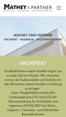 Vorschau der mobilen Webseite www.mathey.de, Architekt Alfred Mathey