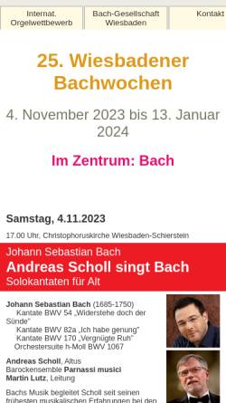 Vorschau der mobilen Webseite www.bach-wiesbaden.de, Schiersteiner Kantorei und Bachgesellschaft Wiesbaden e.V.