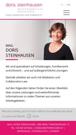 Vorschau der mobilen Webseite www.steinhausen.at, Mag. Steinhausen Doris