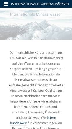 Vorschau der mobilen Webseite www.internationale-mineralwaesser.com, Büchler - Internationale Mineralwässer