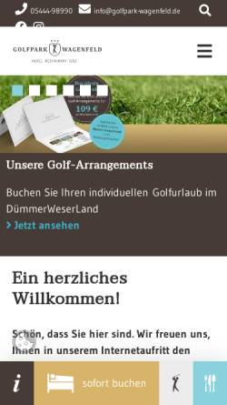 Vorschau der mobilen Webseite www.golfpark-wagenfeld.de, Golfpark Hotel Wagenfeld