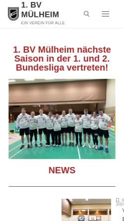 Vorschau der mobilen Webseite www.1-bv-muelheim.de, 1. Badminton--Verein Mülheim an der Ruhr e.V.