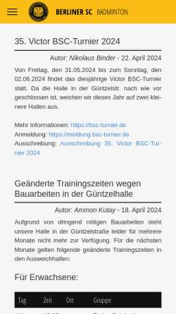 Vorschau der mobilen Webseite berlinersc-badminton.de, Berliner Sport-Club e.V. Badminton