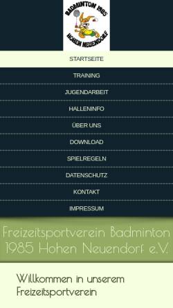 Vorschau der mobilen Webseite www.badminton1985.de, SV Badminton1985 Hohen Neuendorf e.V.