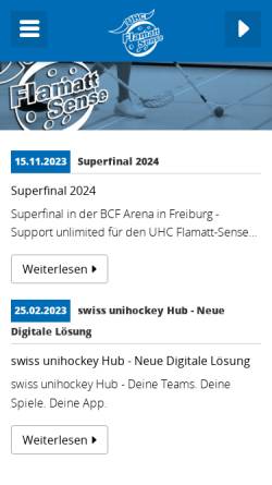 Vorschau der mobilen Webseite www.flamatt-sense.ch, Unihockeyclub Flamatt-Sense