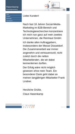 Vorschau der mobilen Webseite www.hasenkamp.biz, Hasenkamp Technologiemarketing, Inh. Claus Hasenkamp