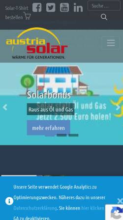 Vorschau der mobilen Webseite www.solarwaerme.at, Austria Solar - Verband zur Förderung der thermischen Solarenergie