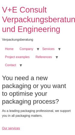 Vorschau der mobilen Webseite www.ve-consult.de, V+E Consult - Verpackungsberatung und Engineering GmbH
