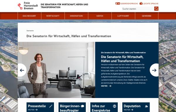 Vorschau von www.wirtschaft.bremen.de, Der Senator für Wirtschaft und Häfen