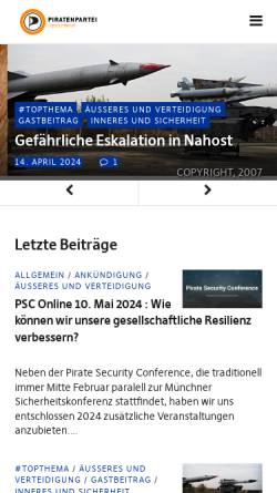 Vorschau der mobilen Webseite www.piratenpartei.de, Piratenpartei Deutschland