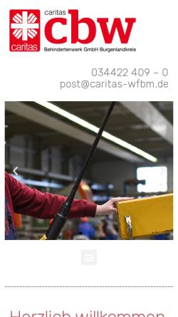 Vorschau der mobilen Webseite www.caritas-wfbm.de, Caritas-Behindertenwerk GmbH Burgenlandkreis