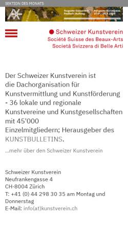 Vorschau der mobilen Webseite www.kunstverein.ch, Schweizerischer Kunstverein