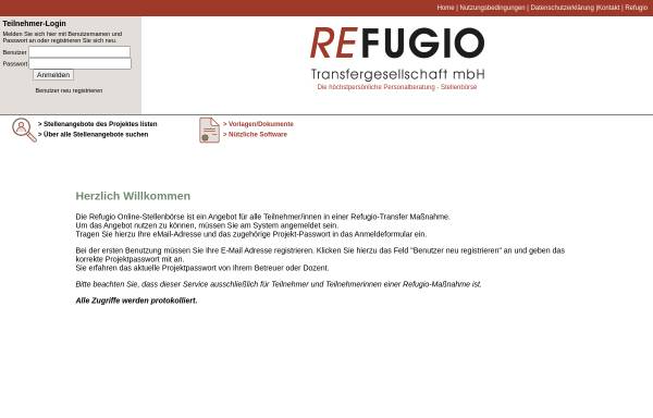Vorschau von refugio-stellenboerse.de, Refugio Transfergesellschaft mbH