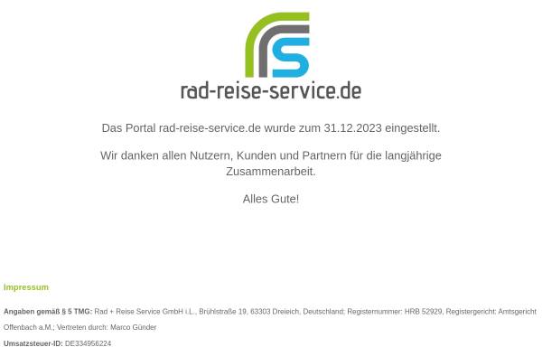 Vorschau von www.rad-reise-service.de, Rad Reise Service