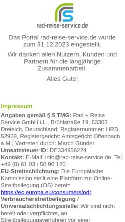 Vorschau der mobilen Webseite www.rad-reise-service.de, Rad Reise Service