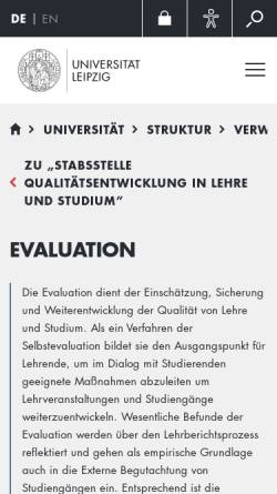 Vorschau der mobilen Webseite www.uni-leipzig.de, Universität Leipzig - Geschäftsstelle Evaluation