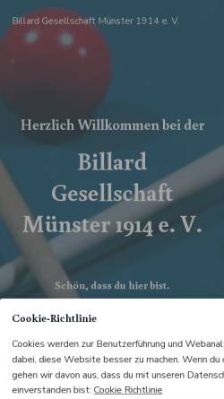Vorschau der mobilen Webseite www.muenster.org, Billard Gesellschaft Münster 1914 e.V.