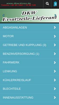 Vorschau der mobilen Webseite www.dkwklose.de, Fa. Klose DKW- Teile und mehr