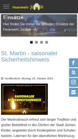 Vorschau der mobilen Webseite www.feuerwehr-juechen.de, Freiwillige Feuerwehr Jüchen