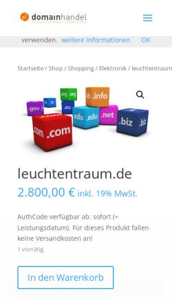 Vorschau der mobilen Webseite www.leuchtentraum.de, Leuchtenhandel M. Gottwald