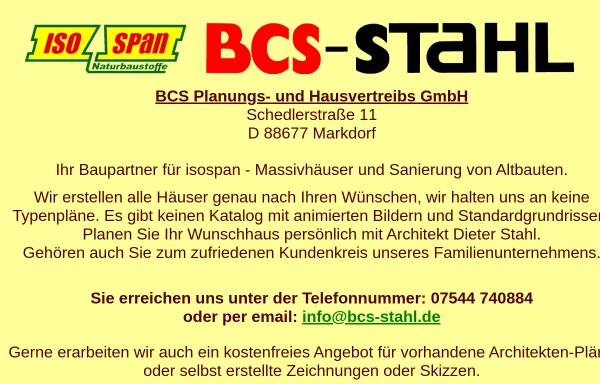 Vorschau von www.bcs-stahl.de, BCS Planungs- und Hausvertriebs GmbH