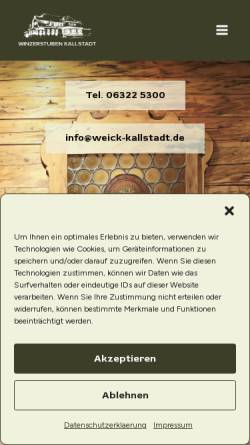 Vorschau der mobilen Webseite www.weick-kallstadt.de, Restaurant Winzerstuben und Gasthaus Almensee - Fam. Weick