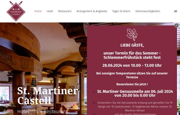 Vorschau von www.martinercastell.de, Hotel-Restaurant St. Martiner Castell