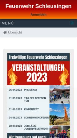 Vorschau der mobilen Webseite www.feuerwehr-schleusingen.de, Freiwillige Feuerwehr Schleusingen