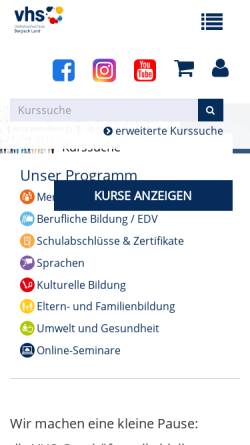 Vorschau der mobilen Webseite www.vhs-bergisch-land.de, Volkshochschule Bergisch Land