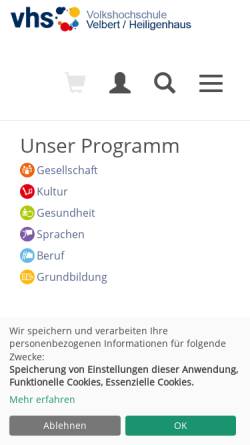 Vorschau der mobilen Webseite www.vhs-vh.de, Volkshochschule Velbert/Heiligenhaus