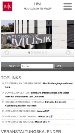 Vorschau der mobilen Webseite www.musik.uni-mainz.de, Johannes-Gutenberg-Universität Mainz, Fachbereich Musik