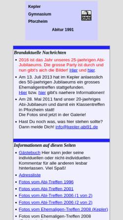 Vorschau der mobilen Webseite www.kepler-abi91.de, Pforzheim - Kepler-Gymnasium