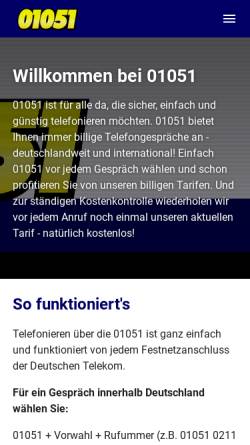 Vorschau der mobilen Webseite 01051.com, 01051 Telecom GmbH