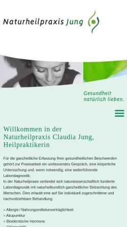 Vorschau der mobilen Webseite www.heilpraxis-jung.de, Naturheilpraxis Jung