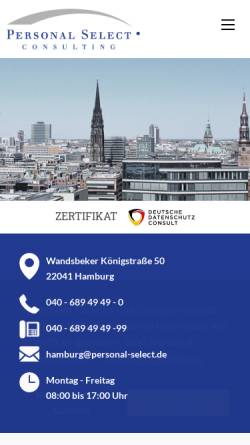 Vorschau der mobilen Webseite personalselect.de, Personal Select Consulting