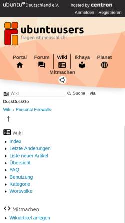 Vorschau der mobilen Webseite wiki.ubuntuusers.de, Personal Firewalls - ubuntuusers Wiki