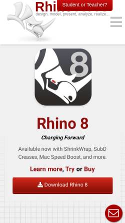 Vorschau der mobilen Webseite www.de.rhino3d.com, Robert McNeel & Associates - Rhinoceros