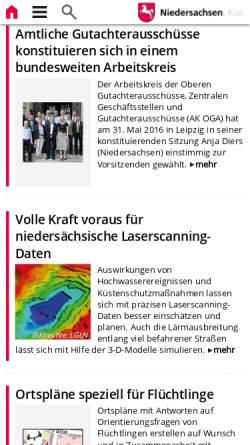 Vorschau der mobilen Webseite www.gll.niedersachsen.de, Behörden für Geoinformation, Landentwicklung und Liegenschaften